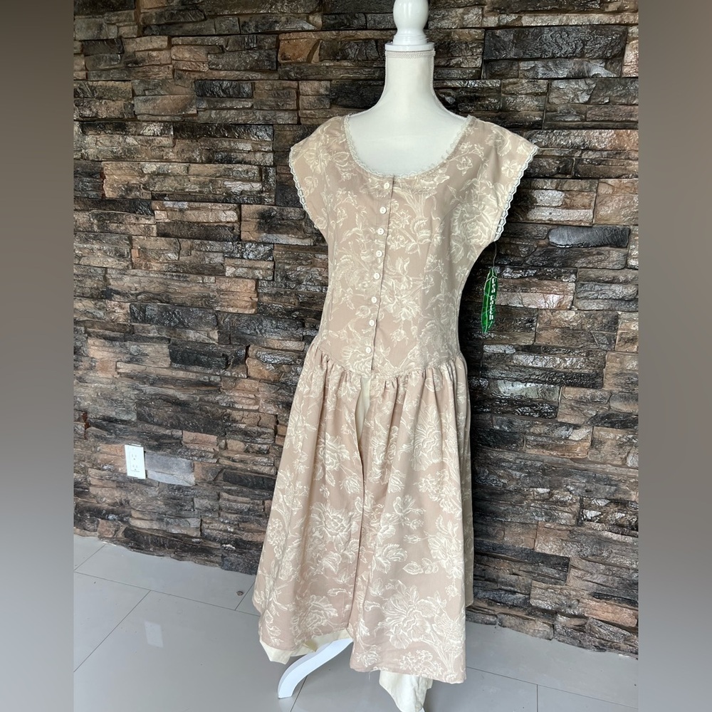 Sea Tan and Cream Buttoned Midi Sundress